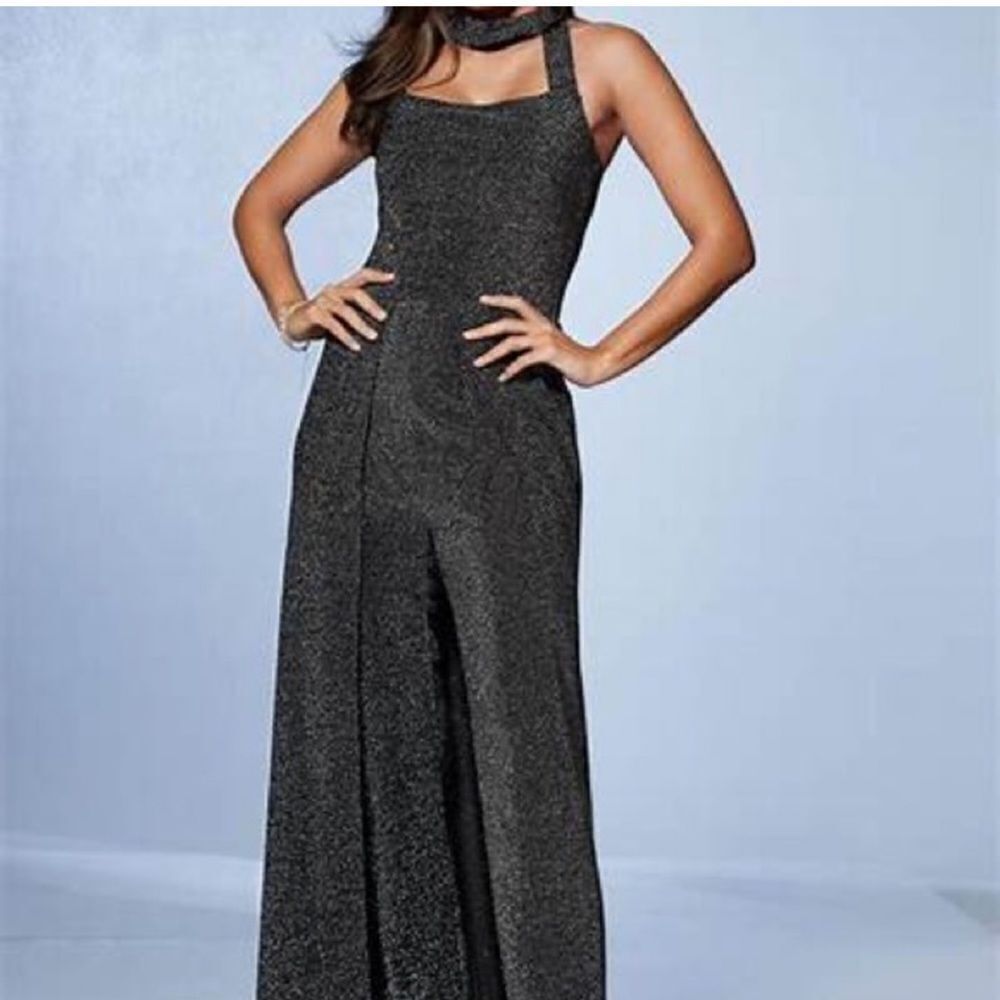 Boston Proper Silver Metallic Skirted Jumpsuit